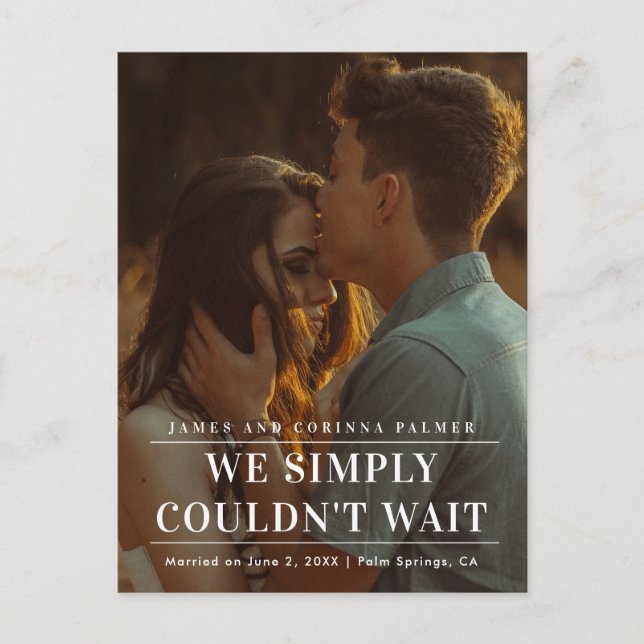 We Couldn't Wait Photo Wedding Announcement Postcard (Front)