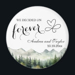 We decided on Forever Elegant Wedding favour Magnet<br><div class="desc">An elegant Wedding design with watercolor mountains and pine trees that you can customize with your details.</div>