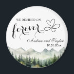 We decided on Forever Elegant Wedding favour Magnet<br><div class="desc">An elegant Wedding design with watercolor mountains and pine trees that you can customize with your details.</div>