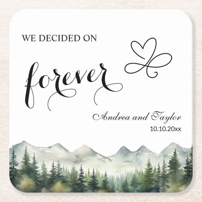 We decided on Forever Elegant Wedding Square Paper Coaster (Front)