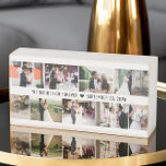 We Decided on Forever Wedding Date and Photo Wooden Box Sign<br><div class="desc">Wedding photo wood block with caption "we decided on forever - wedding date". The template is set up ready for you to add up to 9 photos, displayed as 7x horizontal landscape and 2x vertical portrait. Designed in black and white but you are welcome to change the colour palette in...</div>