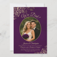 We Did! Gold Curls Plum Purple Wedding Reception