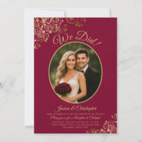 We Did! Gold Lace on Burgundy Wedding Reception