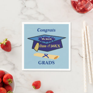 We Did It Class Blues Graduation Hat Napkin
