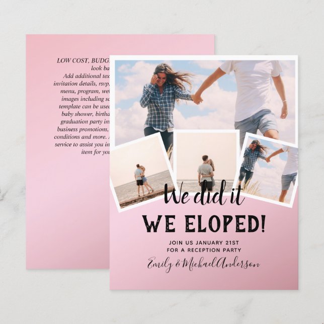 We Did It ELOPEMENT PHOTO Wedding RECEPTION Budget (Front/Back)