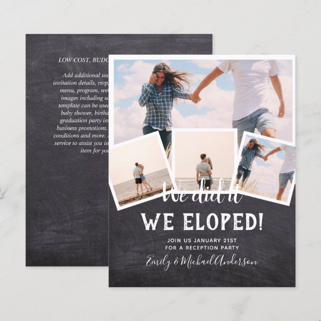 We Did It ELOPEMENT PHOTO Wedding RECEPTION Budget (Front/Back)