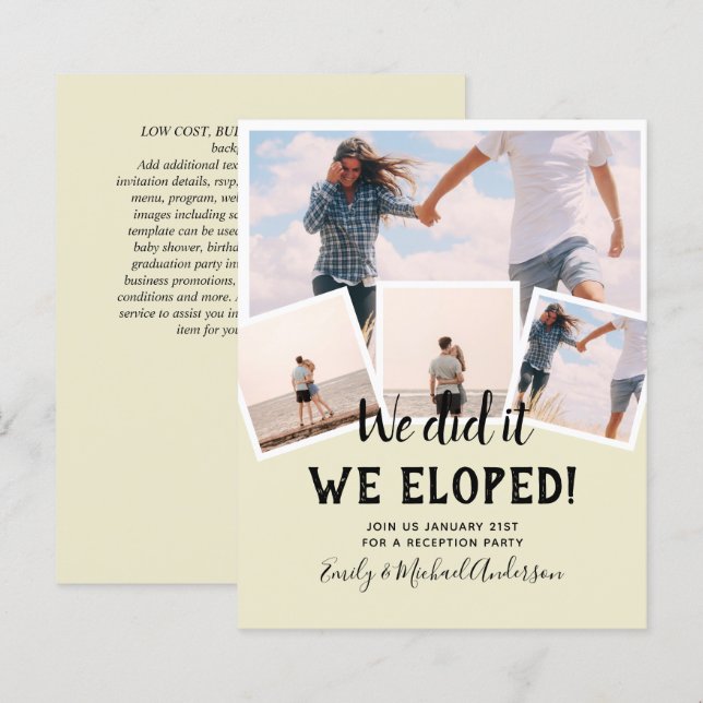 We Did It ELOPEMENT PHOTO Wedding RECEPTION Budget (Front/Back)