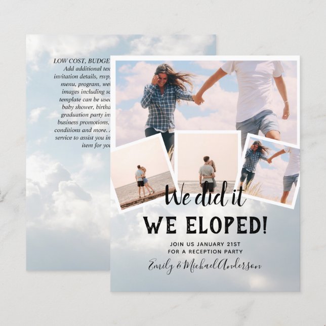 We Did It ELOPEMENT PHOTO Wedding RECEPTION Budget (Front/Back)