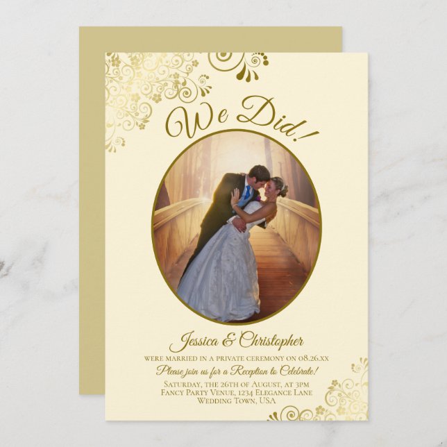 We Did! Ivory Cream & Gold Lace Wedding Reception Invitation (Front/Back)