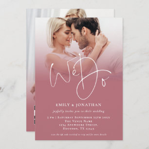 We Do 2 Photos Script QR Rose Gold Wedding  Invitation