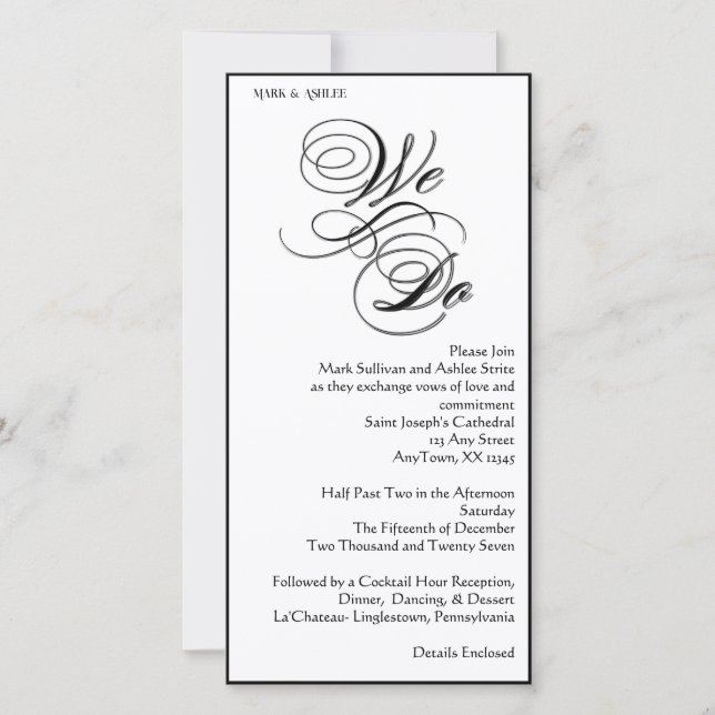 We Do 8x4 B&W Double Sided Wedding Invitation (Devant)