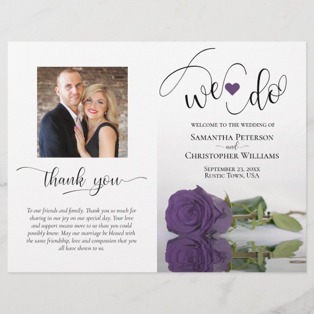 We Do Amethyst Purple Rose & Photo Wedding Program (Front)
