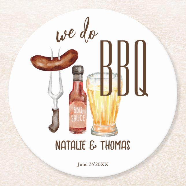 We do BBQ barbecue couples shower favours Round Paper Coaster (Front)