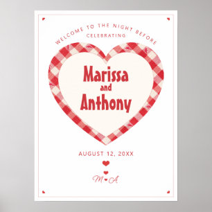 WE DO BBQ casual vintage gingham rehearsal dinner Poster