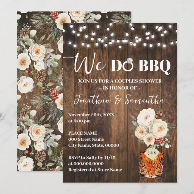 We do BBQ Couple Shower Country Winter Wedding Invitation (Front/Back)
