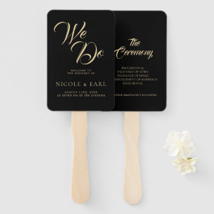 We Do Black Elegant Art Deco Gold Retro Wedding Hand Fan