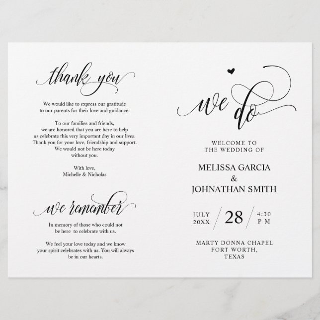 We do, Black, Foldable Wedding Ceremony Program (Front)