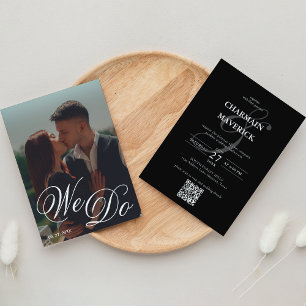 We Do Black & White Photo QR Code Wedding Invitation