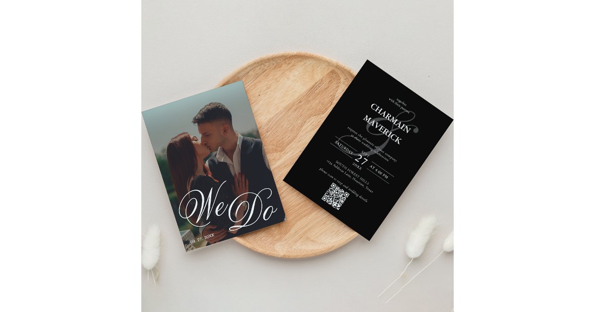 We Do Black & White Photo QR Code Wedding Invitation | Zazzle