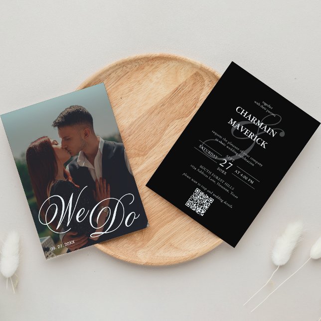 We Do Black & White Photo QR Code Wedding Invitation (Creator Uploaded)