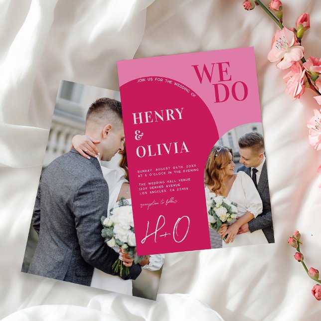 We Do Bold Bright Pink Magenta Arch Photo Wedding Invitation (Creator Uploaded)