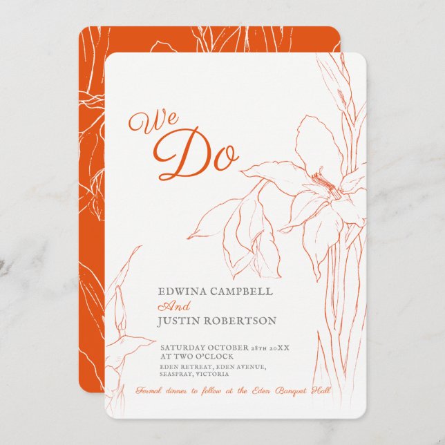 We do botanica gladiolus line art orange invitation (Front/Back)