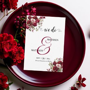 We do! Burgundy Floral Modern Script Wedding Save The Date