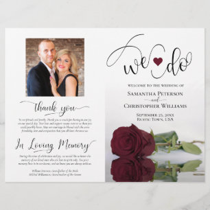 We Do! Burgundy Rose Modern Wedding Program