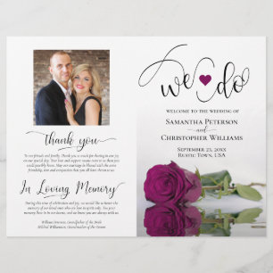 We Do! Cassis Purple Rose Modern Wedding Program