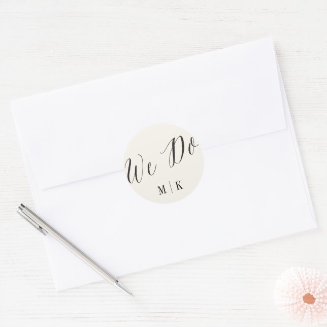 We Do Classic Script Calligraphy Monogram Wedding Classic Round Sticker (Envelope)