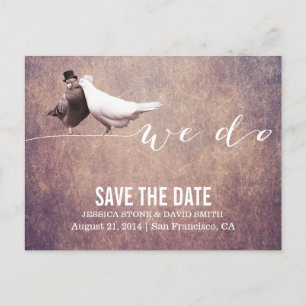 "We do" Classy Grunge Love Birds Save the Date Announcement Postcard
