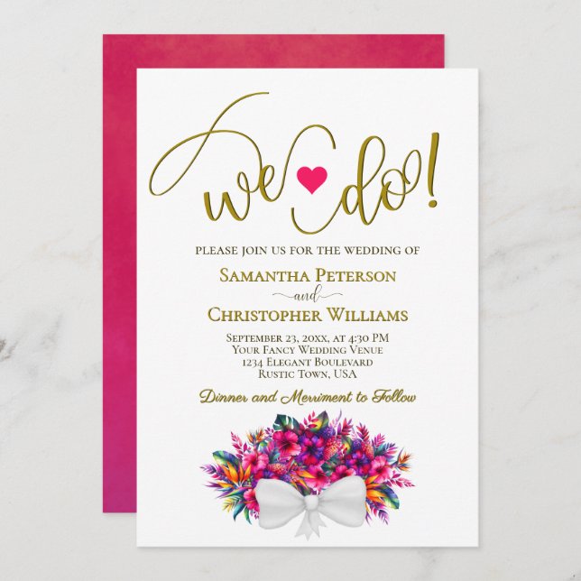 We Do! Colourful Tropical Floral Bouquet Wedding Invitation (Front/Back)