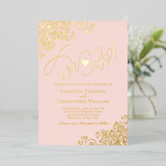 We Do! Cute Modern Wedding Blush Pink & Gold (Standing Front)