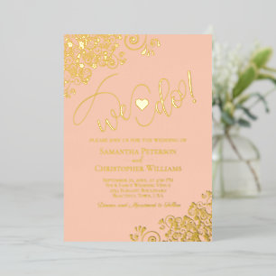 We Do! Cute Modern Wedding Coral Peach & Gold