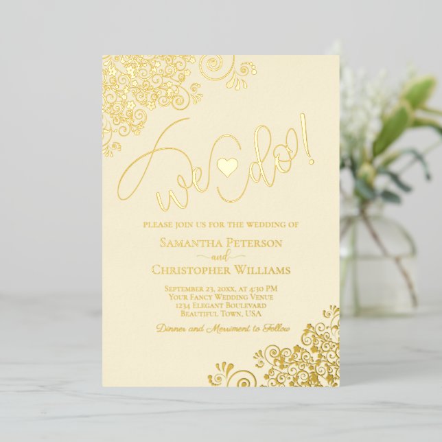 We Do! Cute Modern Wedding Ivory Cream & Gold (Standing Front)