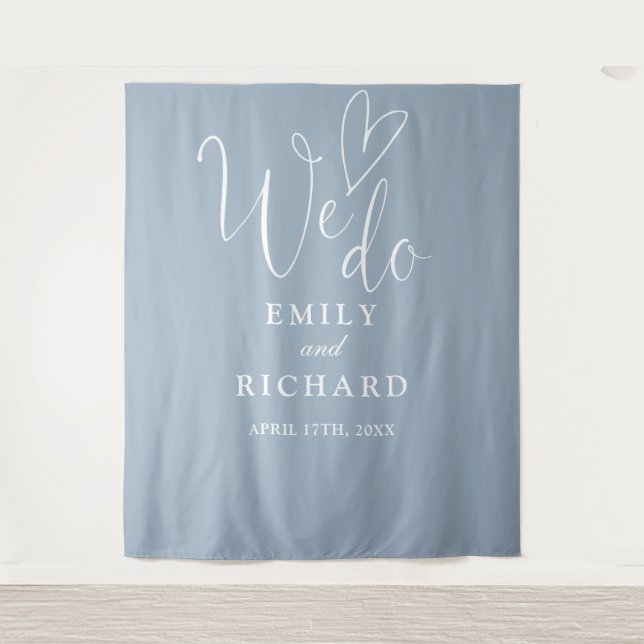 We Do Dusty Blue Wedding Photo Backdrop Tapestry (Front)