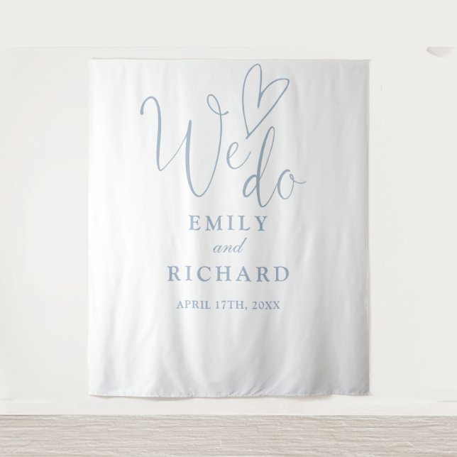 We Do Dusty Blue Wedding Photo Backdrop Tapestry (Front)