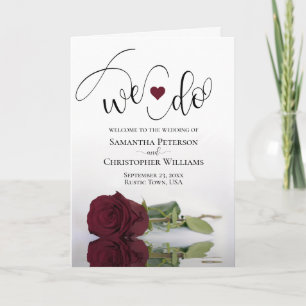 We Do Elegant Burgundy Rose Folded Wedding Program