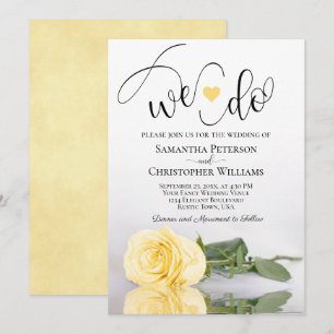 We Do! Elegant Butter Yellow Rose Romantic Wedding Invitation