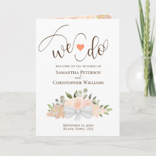 We Do! Elegant Coral Peach Boho Roses Wedding Program