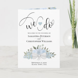We Do Elegant Dusty Blue Roses Bouquet Wedding Program