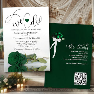 We Do! Elegant Emerald Green Rose QR Code Wedding Invitation