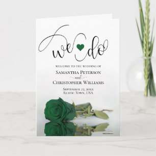 We Do Elegant Emerald Green Rose Wedding Program