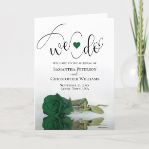 We Do Elegant Emerald Green Rose Wedding Program