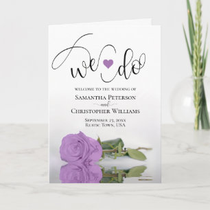 We Do Elegant Lilac Purple Rose Folded Wedding Program