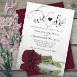We Do! Elegant Long Stemmed Burgundy Rose Wedding Invitation<br><div class="desc">This beautiful wedding invitation is romantic, playful, and stylish. It features a fun title with a cute heart and modern script lettering reading "we do" at the top, with all the details below. At the bottom is a gorgeous single long-stemmed burgundy, maroon, or wine red coloured rose lying on its...</div>