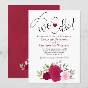 We Do! Elegant Magenta & Pink Roses Boho Wedding Invitation