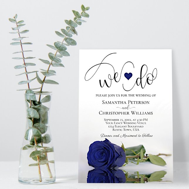 We Do! Elegant Navy Blue Rose Romantic Wedding Invitation (Creator Uploaded)