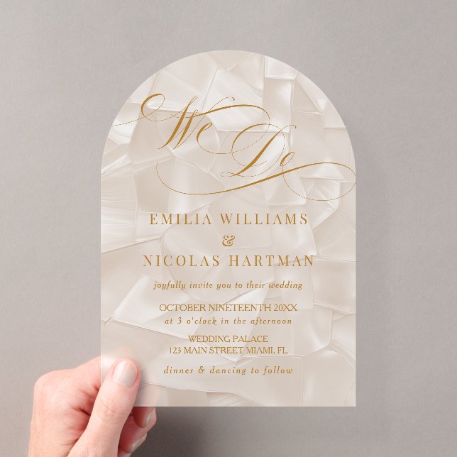 We Do Elegant Neutral Wedding Acrylic Invitations (Insitu (Handheld))