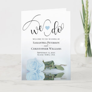 We Do Elegant Pale Blue Rose Folded Wedding Program